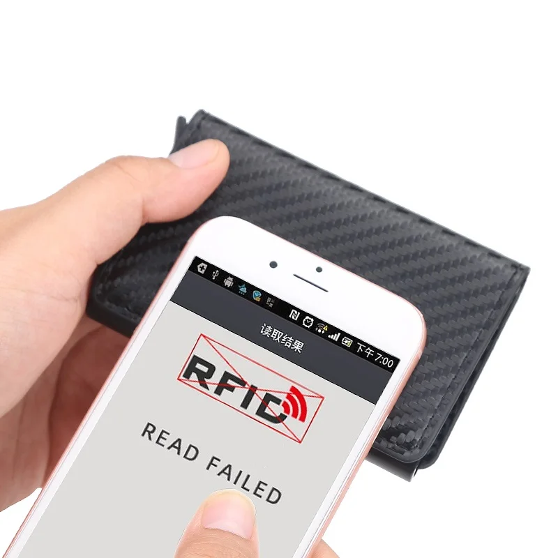 Нов мъжки притежател на кредитна карта с радиочестотна идентификация-заключване от въглеродни влакна, Кожен калъф-портфейл за кредитни карти, защитен портфейл за жени