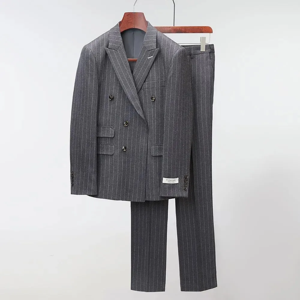 Нов (Сако + Панталон Мъжки Моден Бизнес Джентълмен В Британския Стил, Всекидневни Монтиране Костюм на Младоженеца за Работното Място, 2 Комплекта