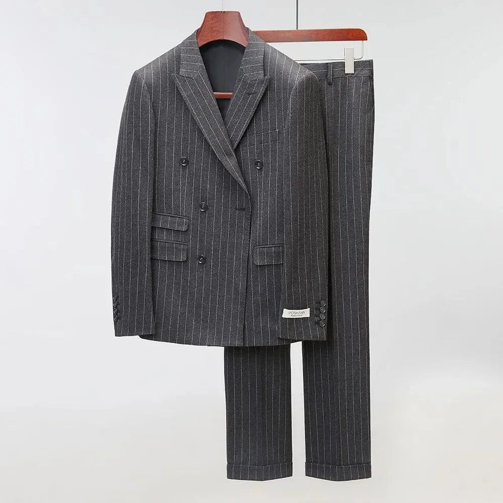 Нов (Сако + Панталон Мъжки Моден Бизнес Джентълмен В Британския Стил, Всекидневни Монтиране Костюм на Младоженеца за Работното Място, 2 Комплекта