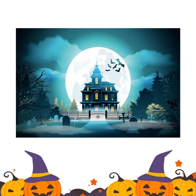 Нощни произход от карикатури на Хелоуин Снимка с висока резолюция Ясен фон Произход на Хелоуин Замък Тиква Череп Произход