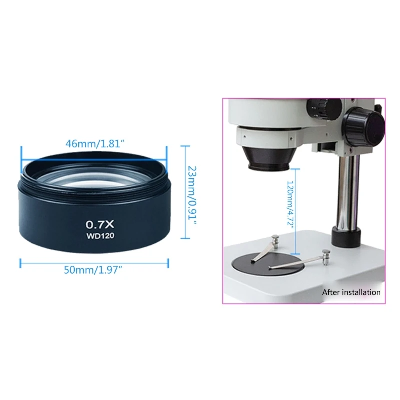 Обектив WD120 0.7 X Barlow Заменя Тринокулярный Стереомикроскоп Допълнителен обектив 48 мм Аксесоари за микроскоп с дърворезба