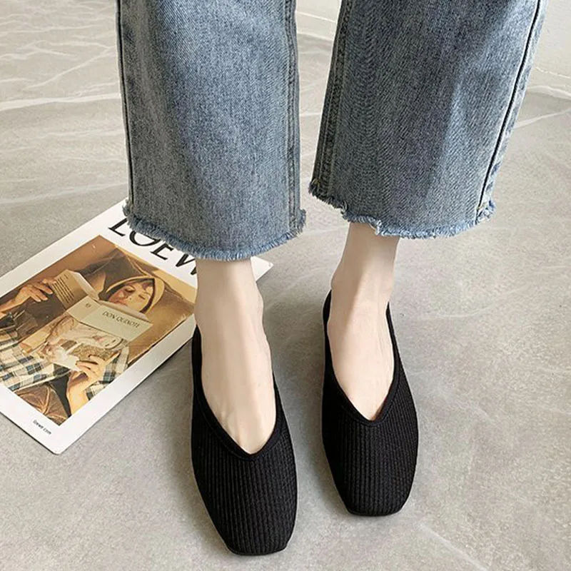 Обувки за жени 2022 г. Обувки на плоска подметка от памучен плат, женски жълти чорапи-балет апартаменти, Женски лоферы, обувки-като мулета, без съединителни върху плоска подметка