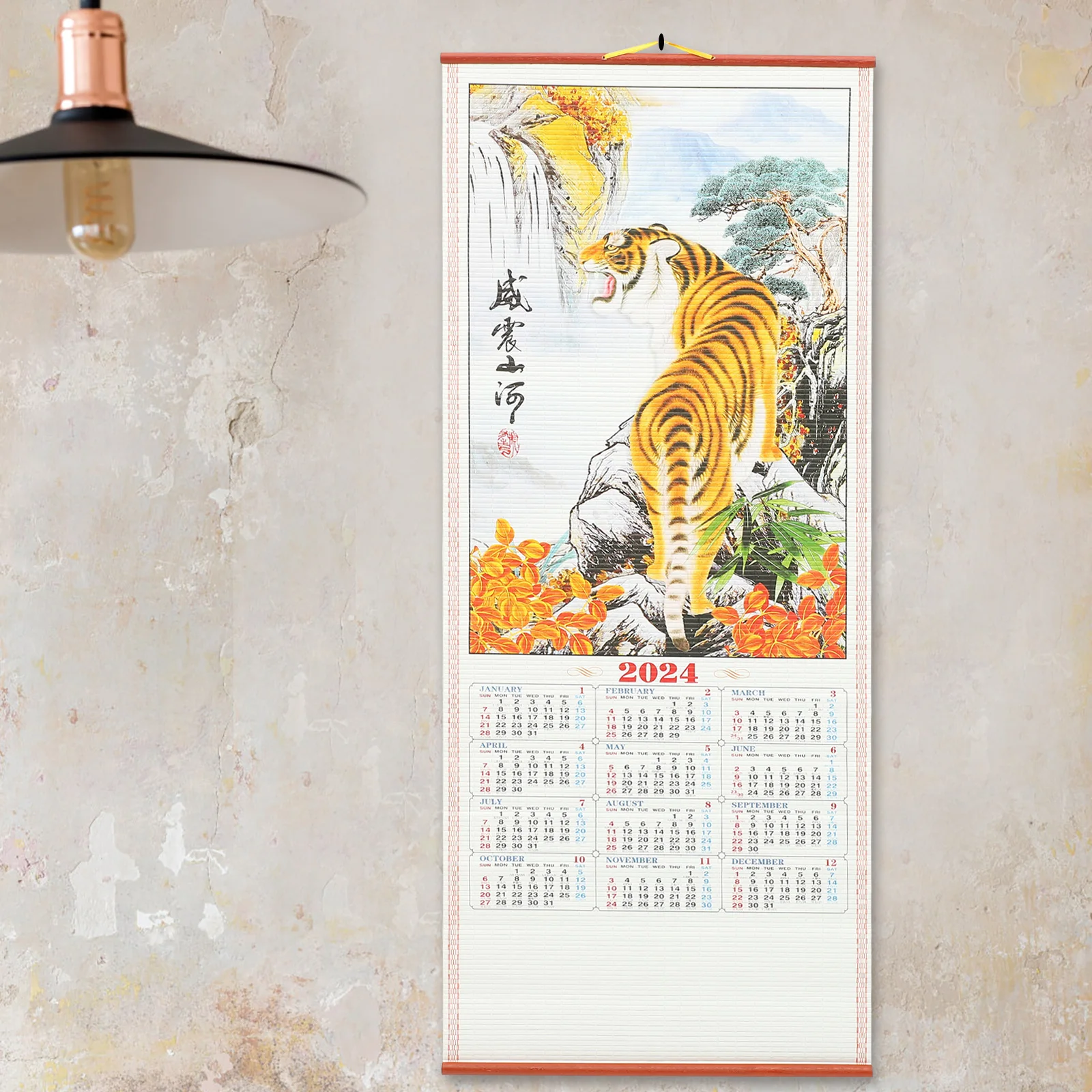 Окачен календар в китайски стил 2024 Година на Дракона Подвесная имитация на Лозови насаждения Домашен Пейзаж Декор Живопис Превъртане Календар