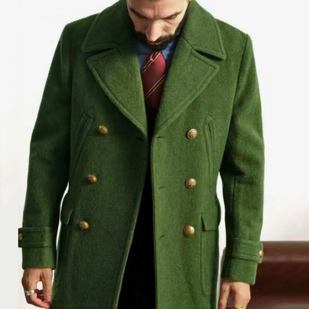 Палто с отложным яка, мъжки тренч средна дължина на британския стил, двубортный дизайн, джобове с отложным яка, дебела