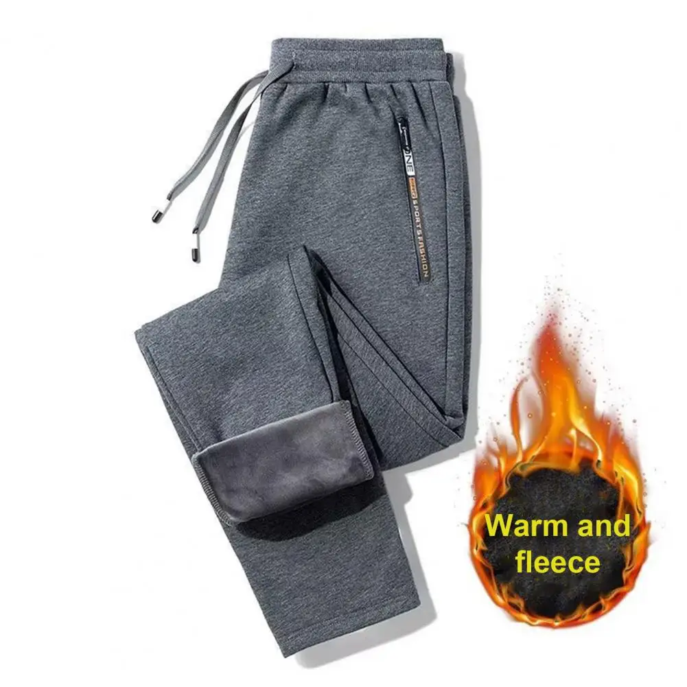 Панталони дантела с еластичен колан, уютни утолщенных мъжки преки свободни панталони с джобове с цип, есенно-зимни панталони с ципове за мъже