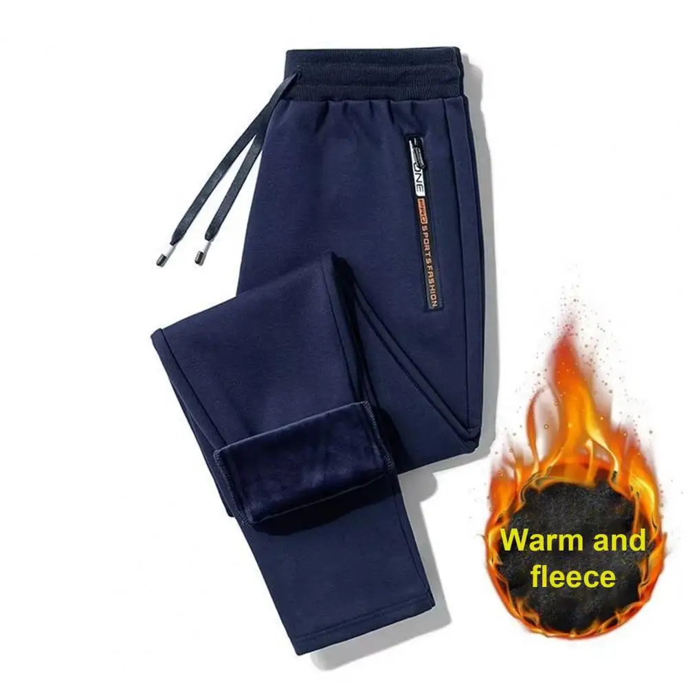 Панталони дантела с еластичен колан, уютни утолщенных мъжки преки свободни панталони с джобове с цип, есенно-зимни панталони с ципове за мъже
