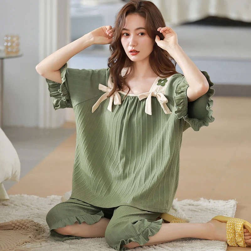 Пижамные комплекти за жени, ярки цветове с кавайным нос, Тънки Летни Домашни Удобни Дамски пижами в корейски стил, Меки Свободни Ежедневни Mujer Cool Young