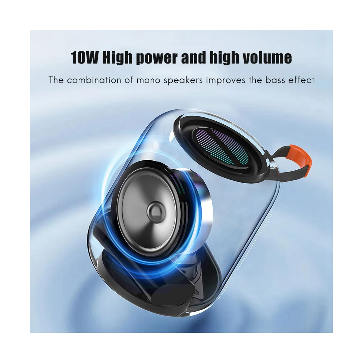 Преносим безжичен bluetooth-високоговорител с мощност 10 W, субуфер звукова кутия с функция за водонепропускливост и за офис, домашен плеър, бял