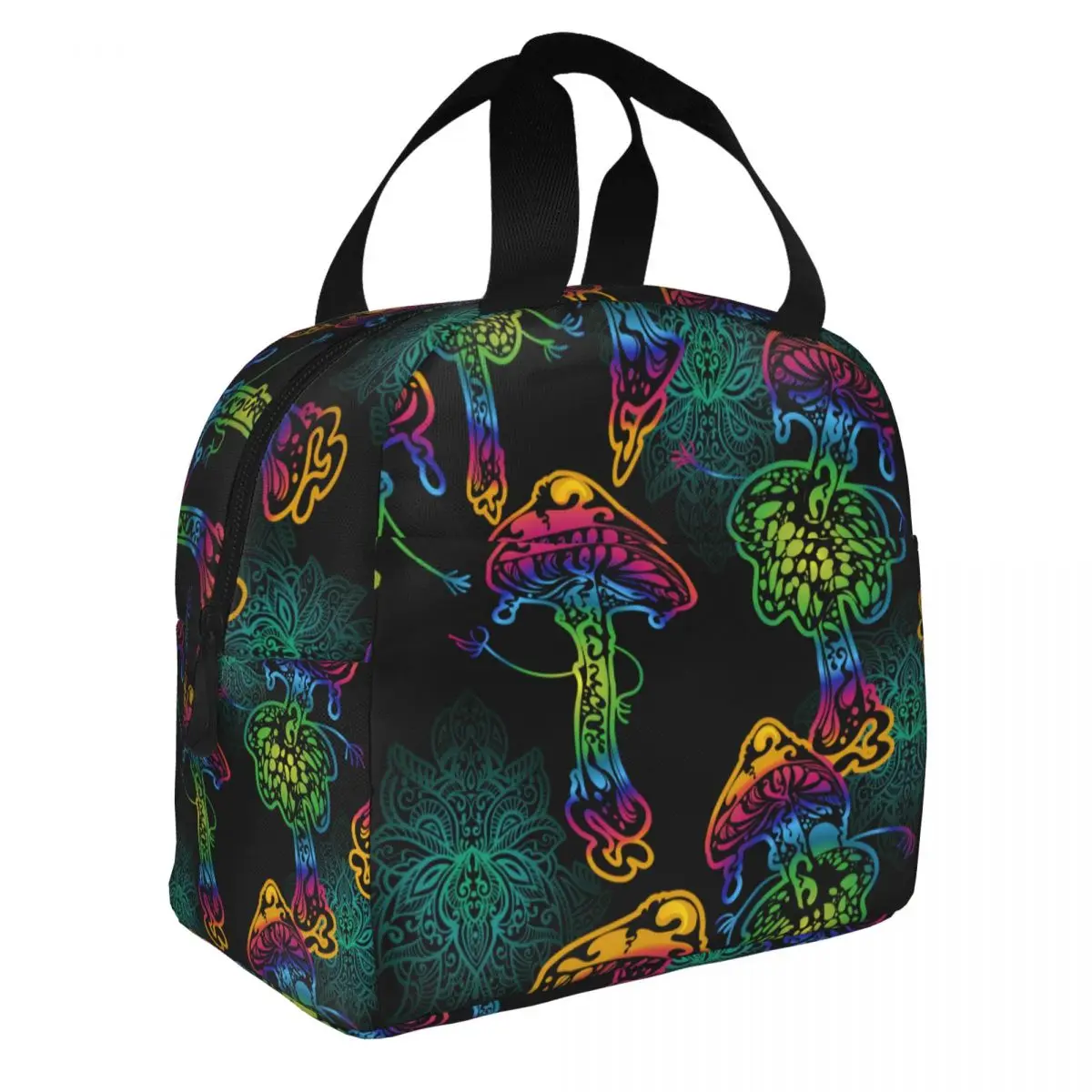 Преносим чанта за обяд Psychedelic Magic Mushrooms Изолирано чанта-хладилник, Термосумка за пикник чанта за обяд и за жени и деца