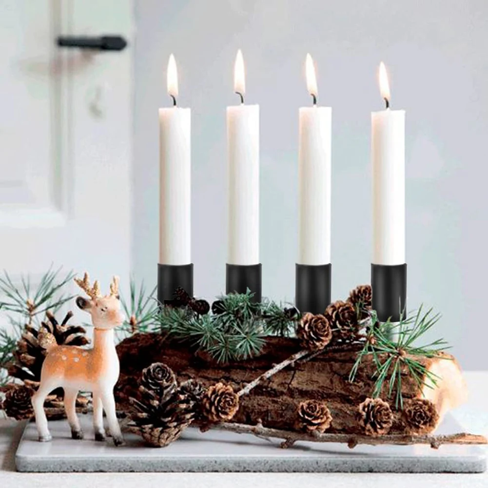 Свещници, Коледен венец, Свещници, Коледен венец, Свещник, Конусовидна свещи с дюза, 6шт черен цвят
