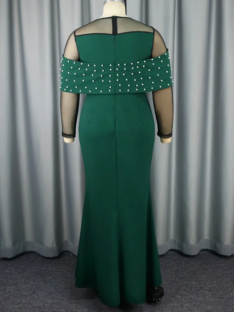 Секси рокля с сетчатыми ръкав и висока талия, дамски официални рокли, зелено дълга елегантна рокля от мъниста, женствена рокля голям размер Maxi Vestidos