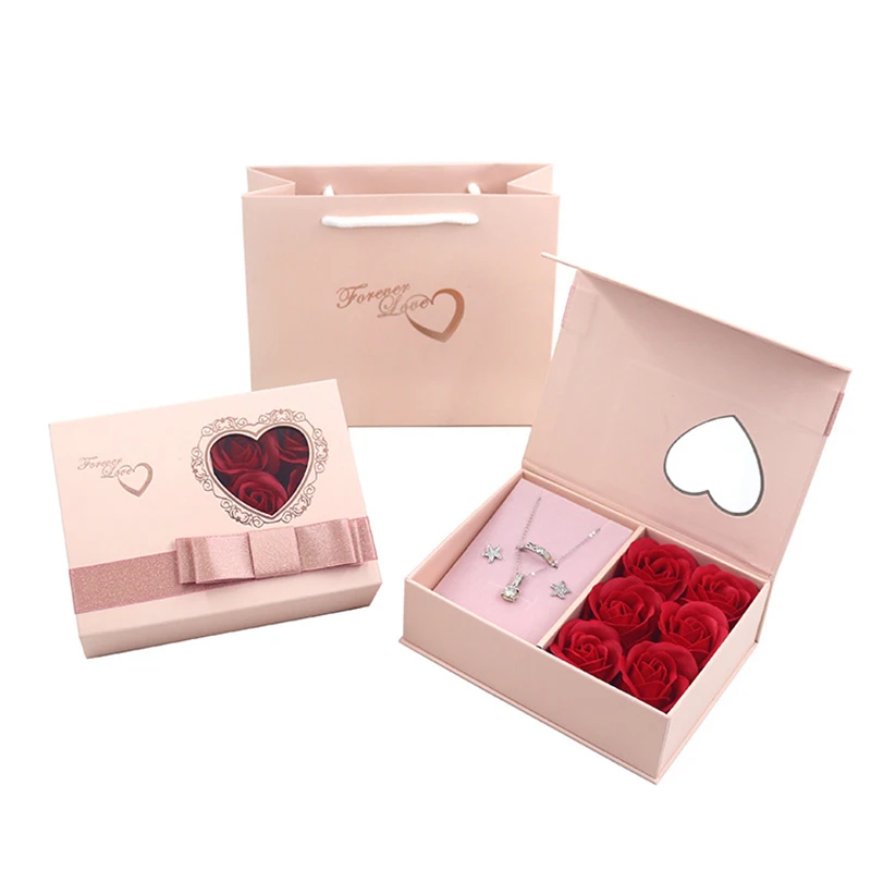 Скъпа куха ковчег за бижута във формата на розово сърце, Романтична ковчег с пръстен и окачване на Свети Валентин, подарък ковчег за бижута, органайзер за показване на бижута