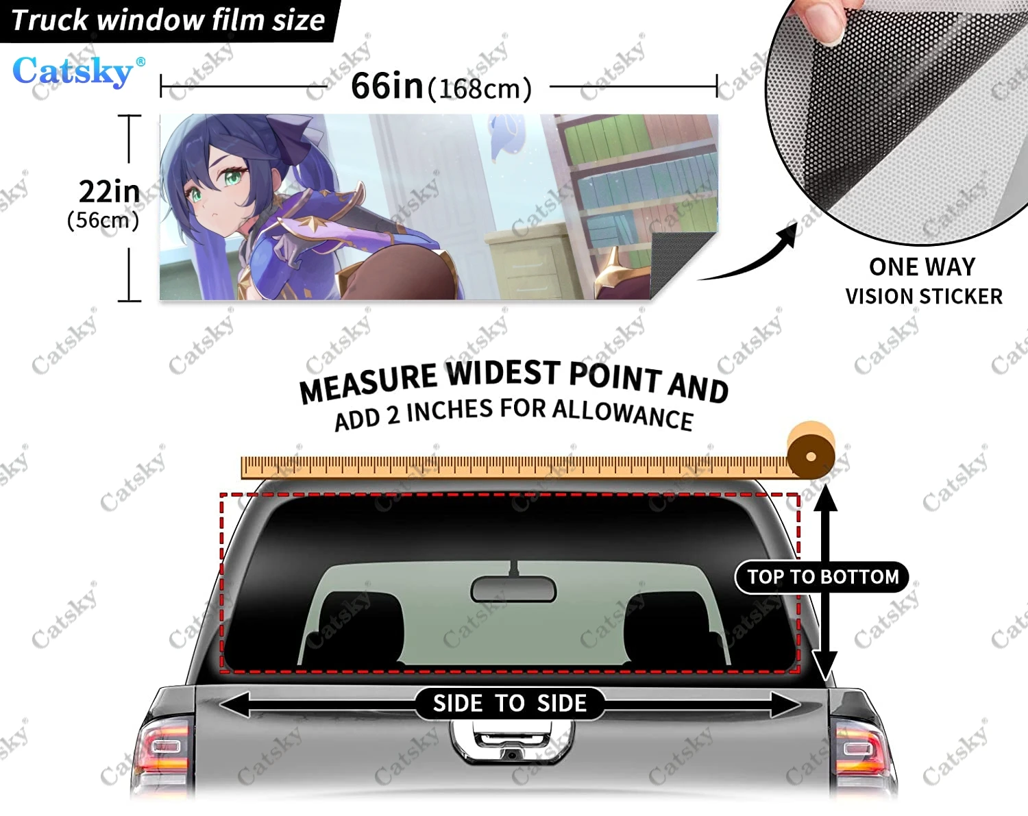 Стикер на задното стъкло Mona Megistus Genshin Impact е Подходящ за пикапи, камиони, леки автомобили, универсален прозрачен винил стикер на задното стъкло с пробиване