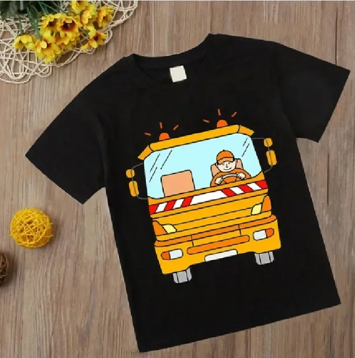 Тениска с автомобил и трактор, детска забавна мультяшная дрехи с големи принтом, лятна тениска с кръгла яка за момчета, модни градинска дрехи за момичета