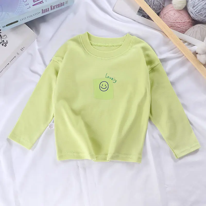 Тениска с дълъг ръкав за момче, пролетно-есенен детски памучен базова риза, нова детска топ, дрехи за новородени момичета