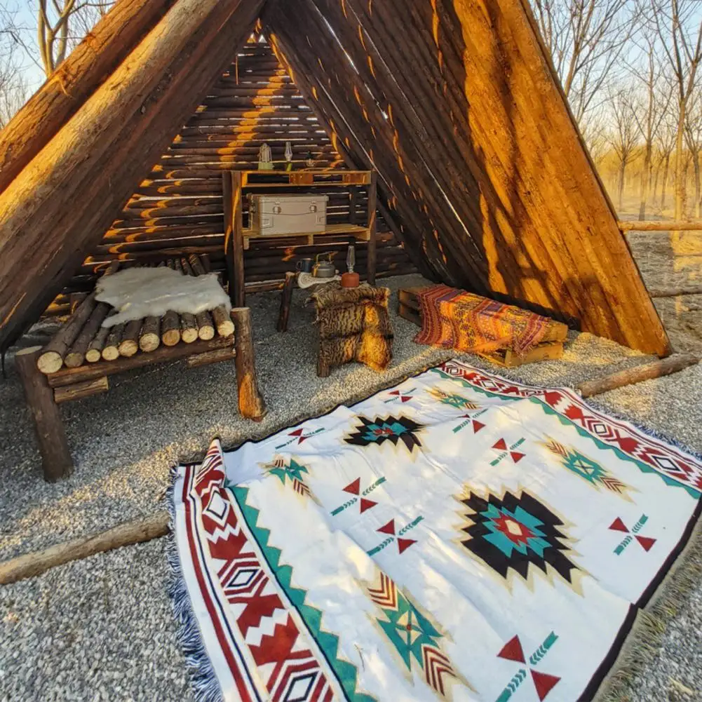 Туристическа одеяло с пискюли, супер Меко одеяло, туристическа одеяло в бохемски стил, Етническа палатка за пикник, разтегателен диван с ресни, купчина