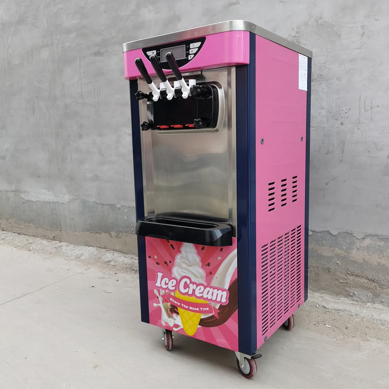 Търговска машина за приготвяне на мек сладолед от неръждаема стомана, с три глави