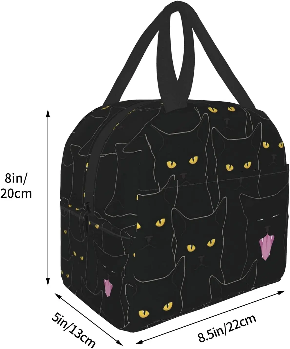 Утепленная чанта за обяд Black Cats за жени и мъже, Множество запечатани чанта-тоут с предните джобове чанта-хладилник за работа, на офиса, на плажа, разходки.