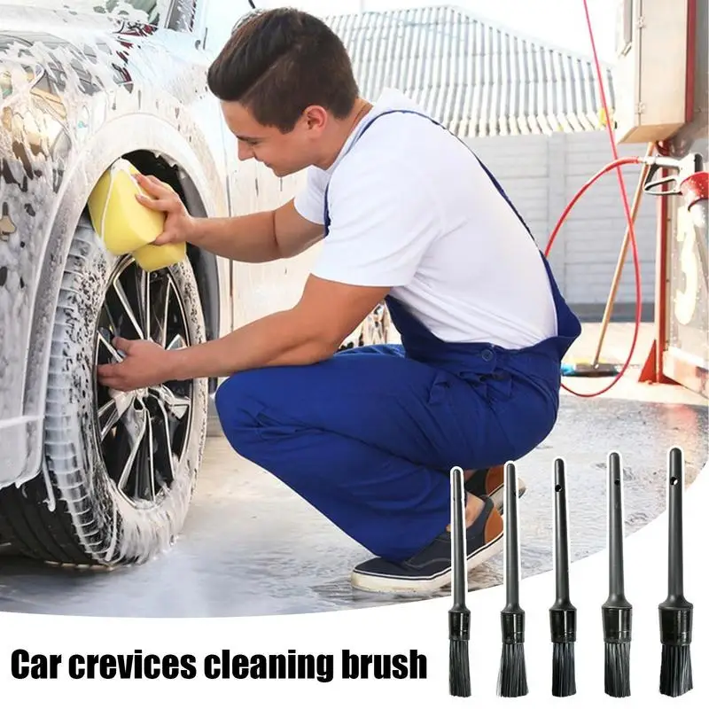 Четка за почистване на автомобилни цепки 5 Размери на Четка за почистване на цепки на Свинска четина Множество четка за почистване цепки Здрава Детайли на автомобила