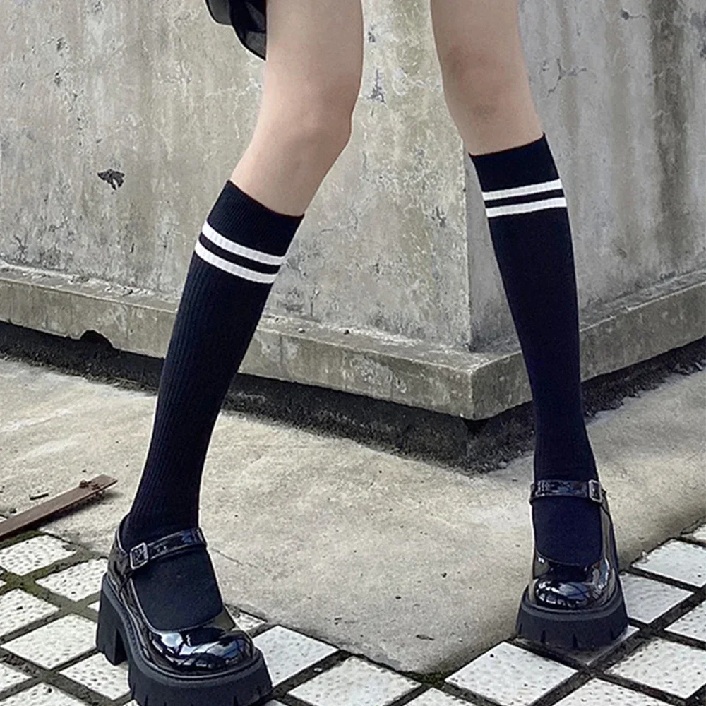 Японски дълги чорапи JK от памук в черно-бяла ивица, дамски чорапи над коляното, топли чорапогащи за студентки, топли чорапогащи до коляното