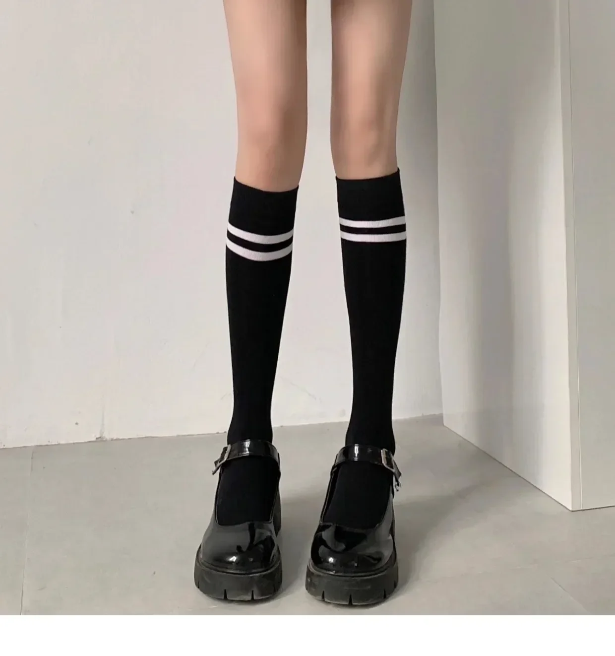 Японски дълги чорапи JK от памук в черно-бяла ивица, дамски чорапи над коляното, топли чорапогащи за студентки, топли чорапогащи до коляното