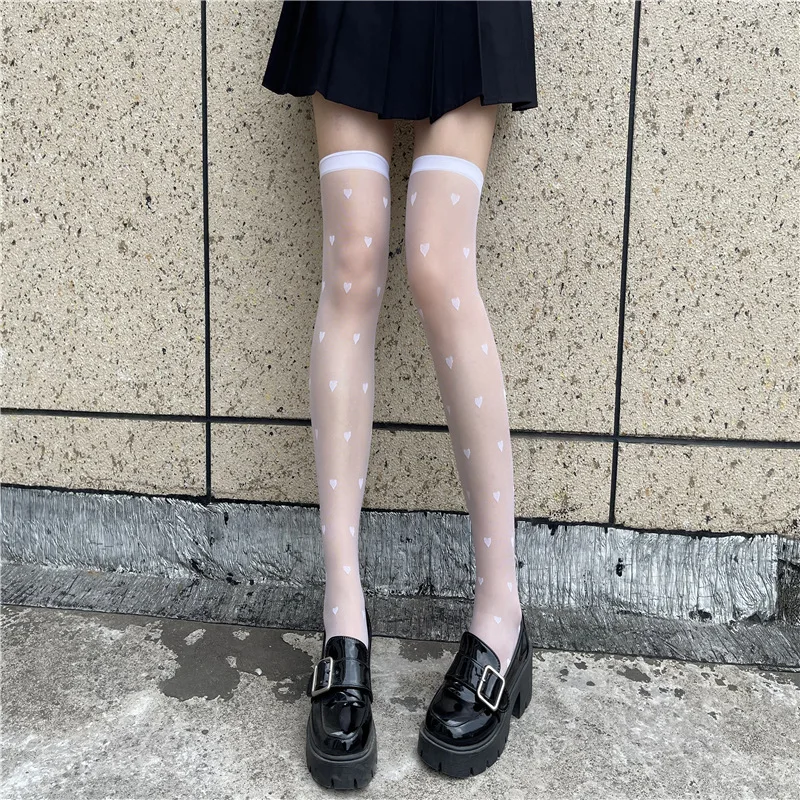 Японски чорапи над и под коляното с принтом във формата на сърце Kawaii, допълнителни Чорапи, дамски модни чорапи JK за cosplay Instagram