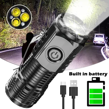 Акумулаторна мини-стомана led фенер Canon, мощен водоустойчив фенер ABS, вградена батерия с клипс за химикалки и магнит на опашката