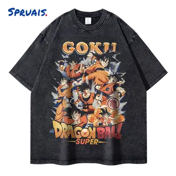Аниме Dragon Ball Тениски Реколта Выстиранные Черни Тениски Son Goku Градинска Облекло Harajuku Manga Majin Борба Зеленчуци Bejīta Тениски Мъжки