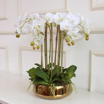 Аранжировка от изкуствени орхидеи с 3D печат, на допир с пеперуда орхидея, орхидеи, без вази