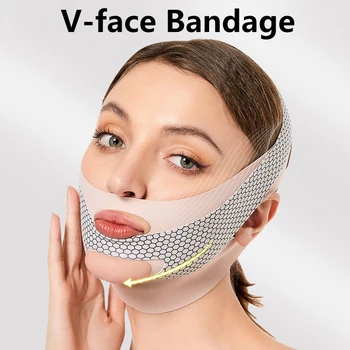 Бандаж за лице, V-образно бандаж за лифтинг и стягане на лицето, премахва двойна брадичка, дамски маска срещу бръчки