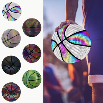 Баскетболни топки Dazzle Light Basketball 7 #, Отразяващи баскетболни топки от полиуретан, износоустойчиви, нажежен за състезания по баскетбол, Спортни топки