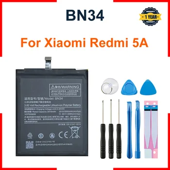 Батерия BN34 3000 ма за Xiaomi Redmi 5A, висококачествени сменяеми батерии за телефон BN34 + инструменти