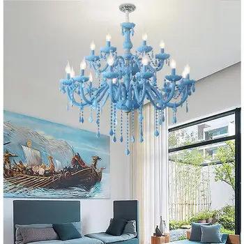 Безплатна доставка Модерна синият полилей Macaron E14 Подвесная лампа за детска спални, Творчески фантазийный лампа, витражный блясък