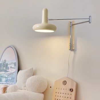 Бели Прибиращи Стенни Тела С Коромыслом EU/US Plug Long Arm Lamp Home Decor Нощно Шкафче За Спалня, Всекидневна, Стенни Лампи За Четене