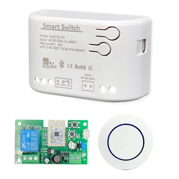 Бял модул ac 85-250 В с корпус Wifi + BT 1CH дистанционно реле Ewelink за Алекса Google Home с дистанционно управление на 2,4 G