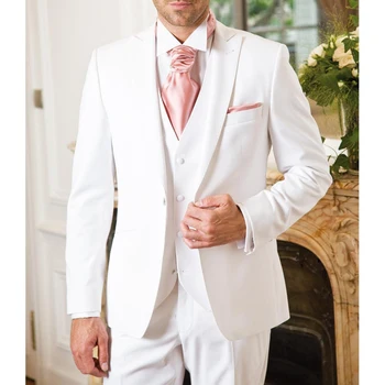 Бял официален смокинг булката за сватбата с остроконечным лацканом, 3 предмет, мъжки костюми за бала с панталони, жилетка, мъжки модерен яке, последният стил