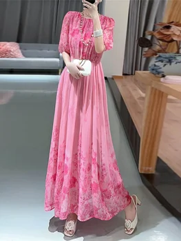 Висококачествена коприна на роклята 2023, Лятна Рокля с принтом Копринени буби, в нов Модерен стил 92485