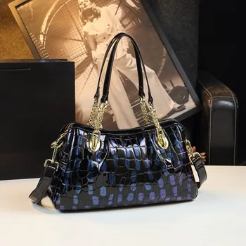 Висококачествена чанта за през рамото от мека кожа с шарките на крокодилска кожа, чанти голям капацитет за жени 2023, двустаен, обзаведен лукс