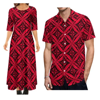 Висококачествено женствена рокля с къс ръкав 8xl с мъжка риза с къс ръкав на Костюм за двойки в полинезийски стил на племето