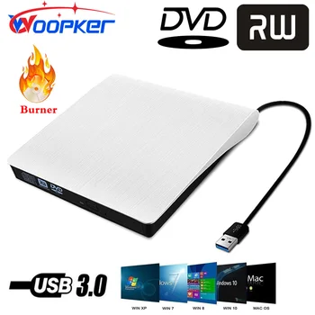 Външен DVD-RW-плейър Woopker, устройство за запис на CD и DVD-та, четец на USB 3.0 за настолни компютри, преносими КОМПЮТРИ, Mac, Windows, Linux, Apple iOS