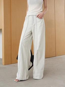 Дамски дънки Women ' s 2023 New Spring INS Градинска мода Персонализирани дънкови панталони с висока талия и прави штанинами