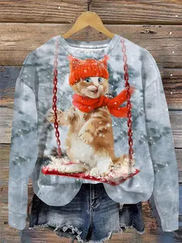 Дамски модни hoody Lovely Cat, блузи за момичета, hoody с изображение на животно котка, Дамски дрехи, пуловери Kawaii, Y2K, ниспадающий на врата,