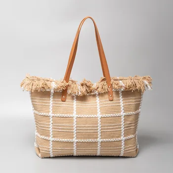 Дамски холщовая чанта-тоут от естествен памук, стилна раирана дамска проста чанта, Универсална пазарска чанта
