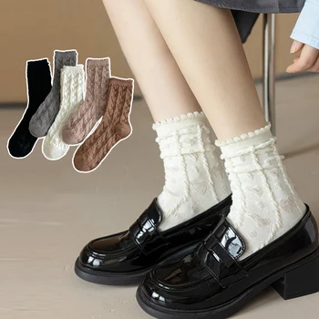 Дамски чорапи за екипажа, есенни нови обикновена памучни ежедневни сладки чорапи, модни дишащи къси чорапи в японски стил за жени, удобни