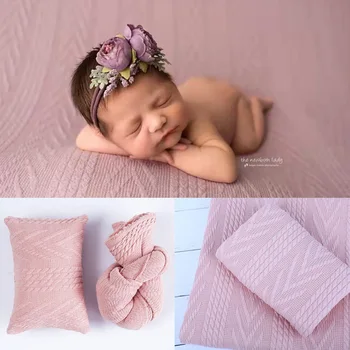 Детско снимка, плетене, плетене от пържено тесто, плат за одеяло, малка възглавница, кърпа за снимки на новородени, декори за студия за деца