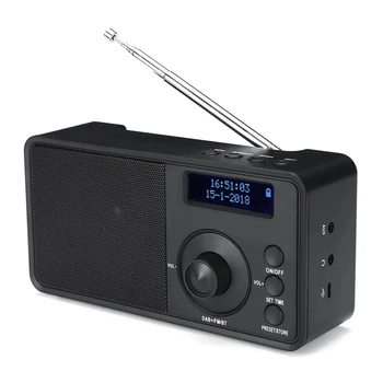 Джобно DAB + цифрова радио, безжичен стереодинамик Bluetooth, LCD дисплей, поддръжка на слушалки за улицата, будилник, FM, AUX