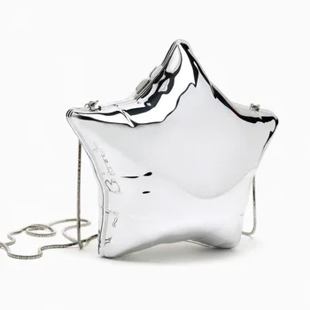 Дизайнерска луксозна сребриста метална чанта, госпожа клатч за партита, вечерна дамска чанта, чантата на веригата, чанта през рамо, женствена чанта през рамо, чанта