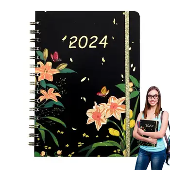 Дневник на графика за 2024 година Навити бележник с графика Непроницаемых цветове За планиране домашни работи за пътуване, обучение, работа и в офиса