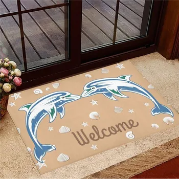 Добре дошли на килими CLOOCL Фланелевый мат с 3D принтом двойни делфини за спалня, кухня, баня, нескользящий врата мат