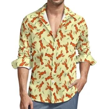 Ежедневни ризи с мультяшными омари, мъжки ризи със забавни животни, Стръмни Улични блузи с дълъг ръкав, Пролетни Върховете на поръчка, в по-Големи Размери